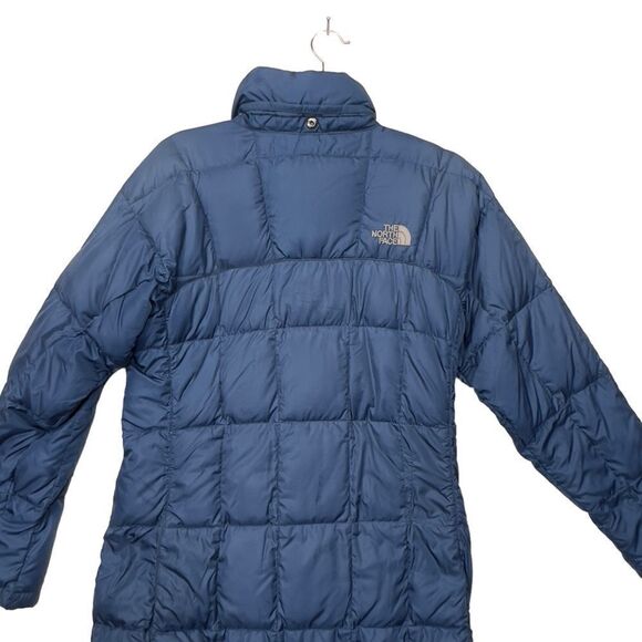 The North Face Down Puffer Jacket Women Blue Long Quilted Parka Small FLAWED - Picture 3 of 16